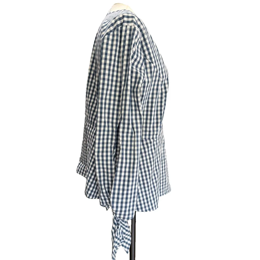 J.Crew Universal Standard Blue White Gingham V-Neck Shirt Women's Small